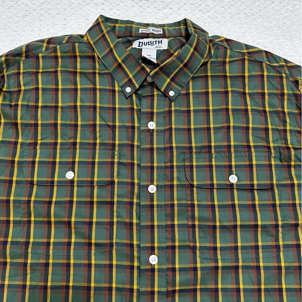 Duluth Trading Untucked Plaid Soft Skills Standard Fit Button Front Shirt 2XL